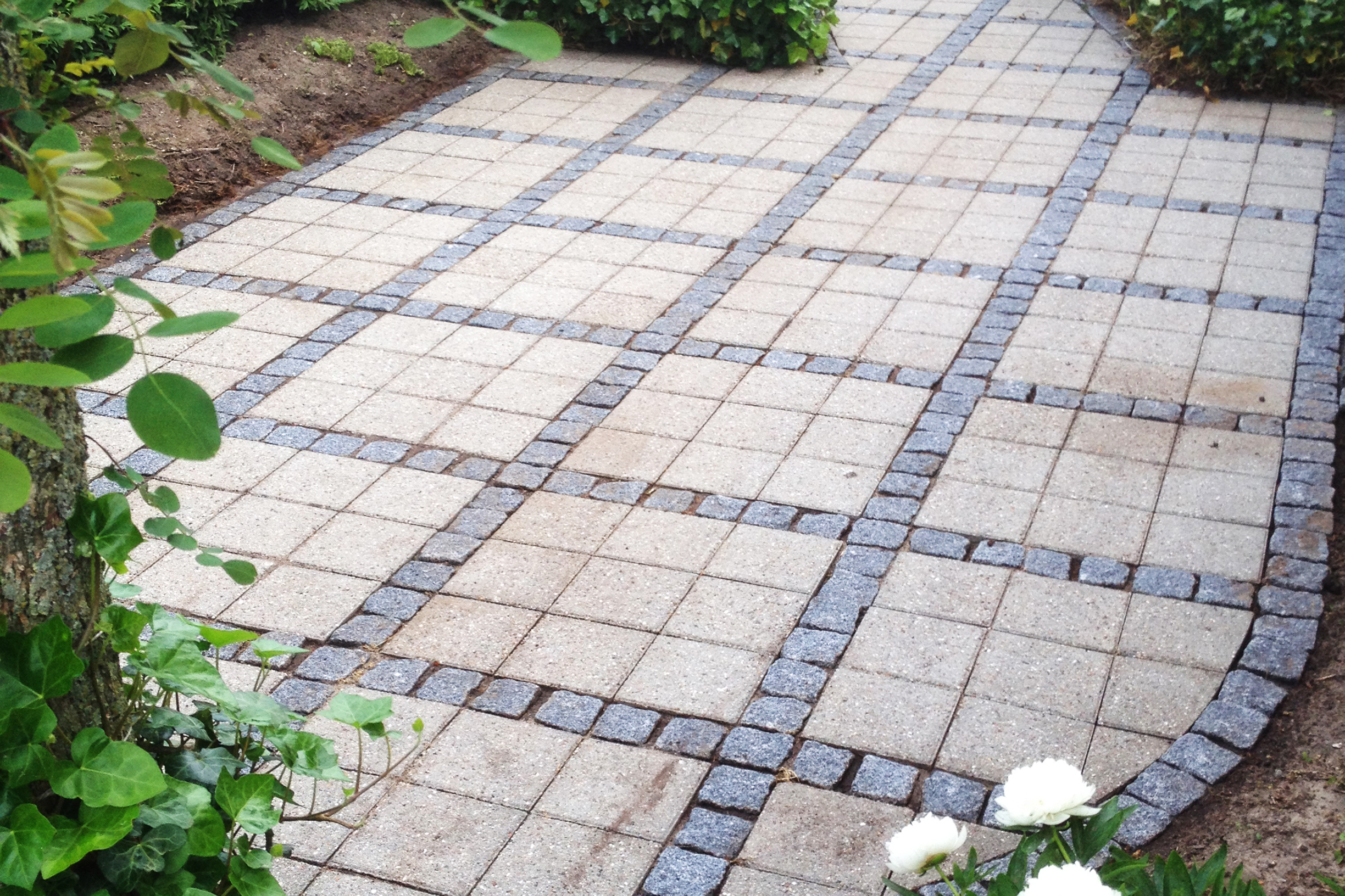 Billedet viser fliser efter fliserens, hvor alger, snavs og belægninger er fjernet. Fliserne fremstår lyse, rene og ensartede efter professionel rensning.