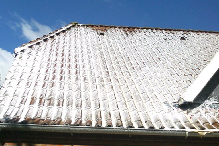 algebehandling af tag. Behandlingen er lige blevet påført og skummet er stadig tydelig